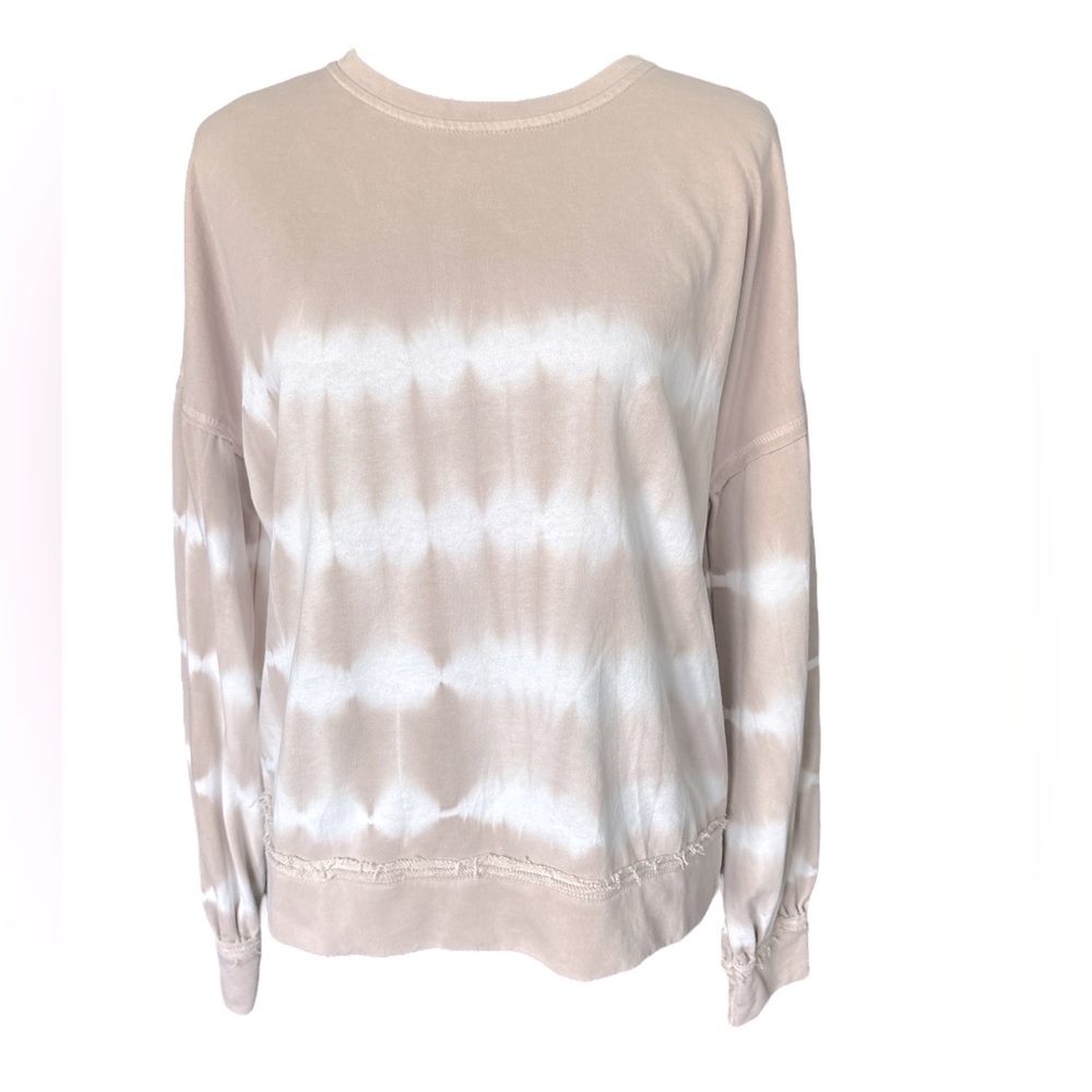 She+Sky Light Mocha/White Tie Dye Sweatshirt W/Raw Edge Detail, Small (Runs Big)